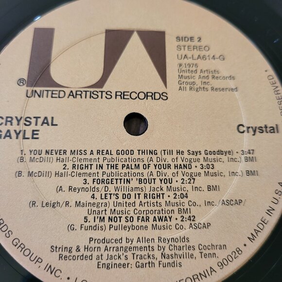 CRYSTAL GAYLE Crystal LP 1976 United Artists Records UA-LA614-G Country Pop LP6 - Picture 8 of 9
